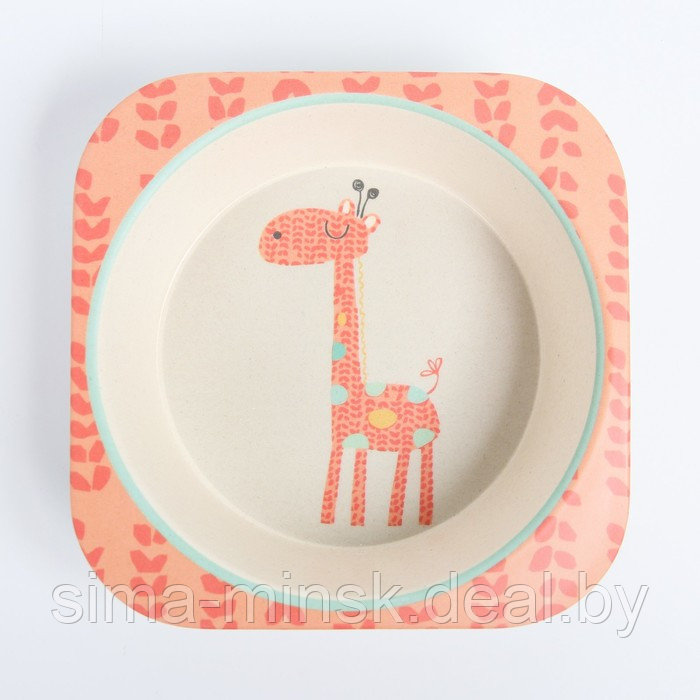 Набор детской бамбуковой посуды «Жираф», тарелка, миска, стакан, приборы, 5 предметов - фото 6 - id-p208227044
