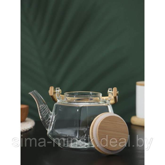 Чайник стеклянный заварочный с бамбуковой крышкой и металлическим фильтром BellaTenero «Октогон», 800 мл - фото 3 - id-p208228143