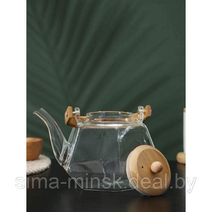 Чайник стеклянный заварочный с бамбуковой крышкой и металлическим фильтром BellaTenero «Октогон», 1,2 л - фото 2 - id-p208228144