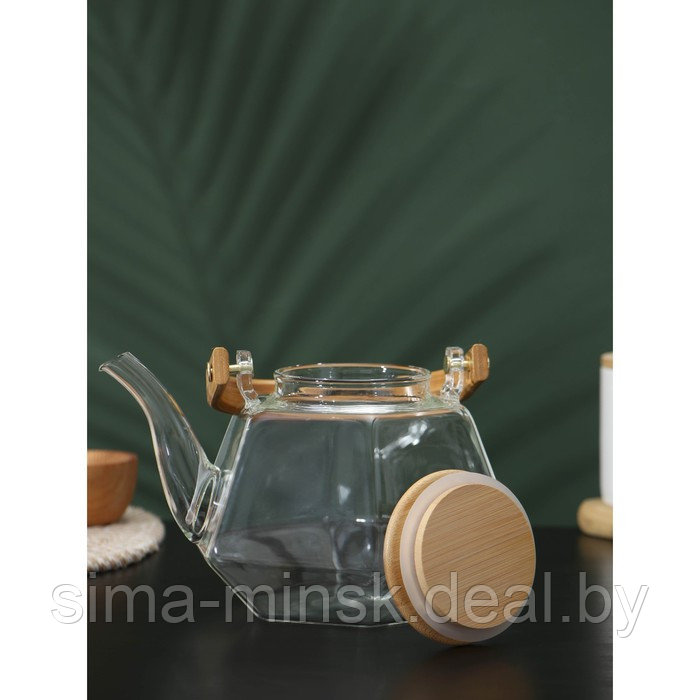 Чайник стеклянный заварочный с бамбуковой крышкой и металлическим фильтром BellaTenero «Октогон», 1,2 л - фото 3 - id-p208228144
