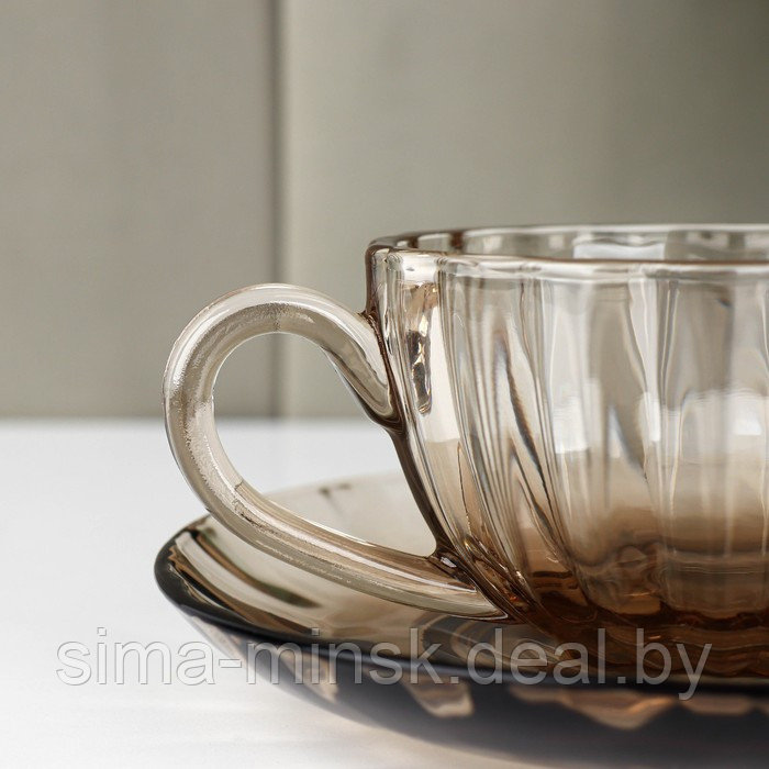 Чайная пара стеклянная «Дымка», 2 предмета: чашка 200 мл, блюдце - фото 4 - id-p208228147