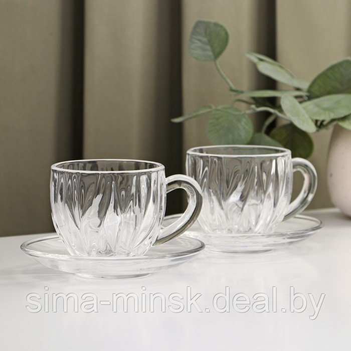 Набор чайный из стекла «Блаженство», 4 предмета: 2 чашки 150 мл, 2 блюдца d=12 см - фото 1 - id-p208228148