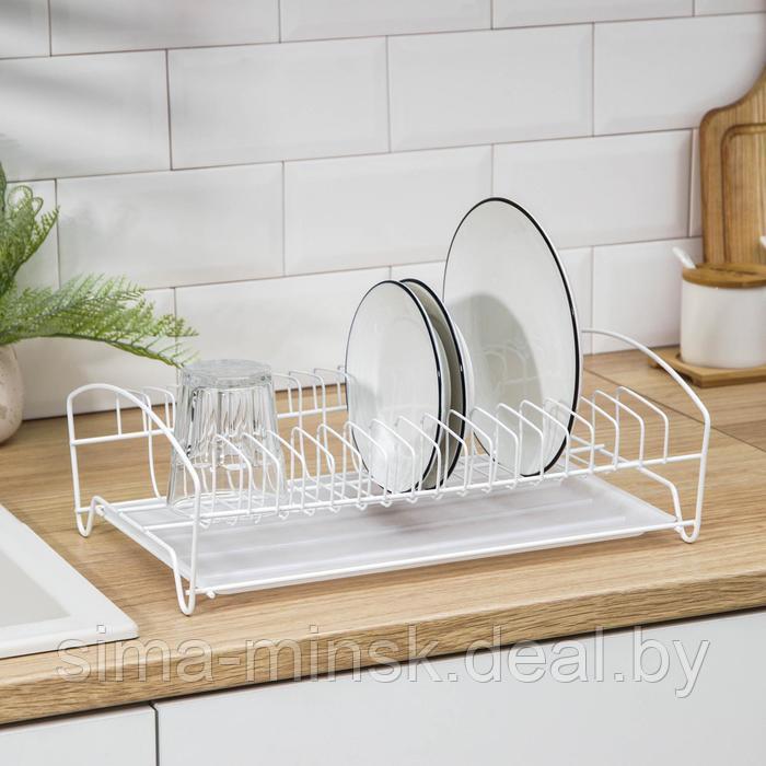 Сушилка для посуды с поддоном, 39×25×12 см, цвет белый - фото 1 - id-p208227402