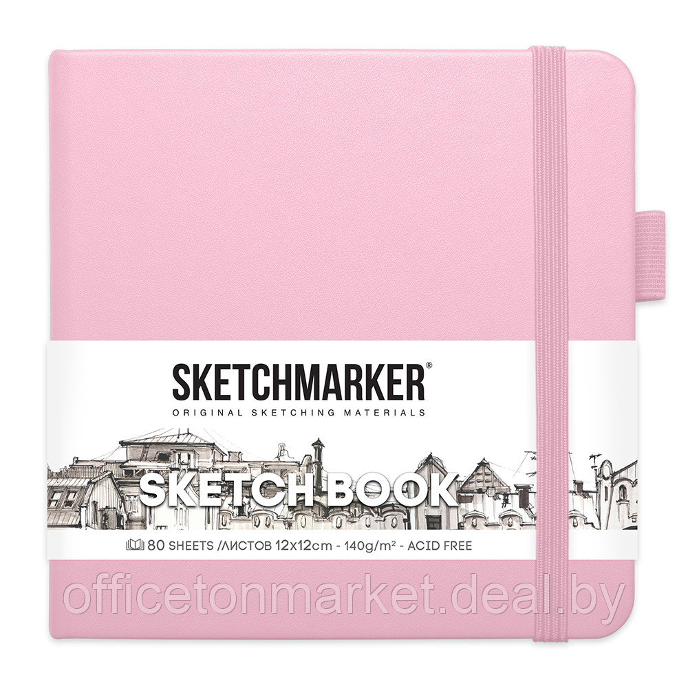 Скетчбук "Sketchmarker", 12x12 см, 140 г/м2, 80 листов, розовый - фото 1 - id-p208251946