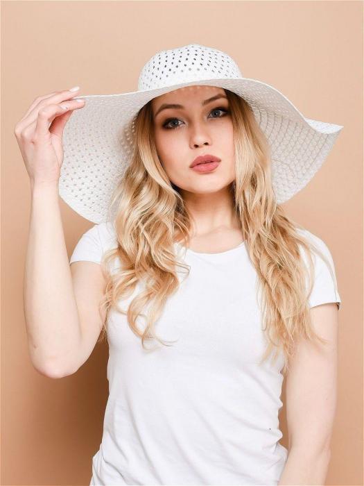 Шляпа женская летняя пляжная с широкими полями белая шляпка головной убор на лето от солнца - фото 3 - id-p208270417
