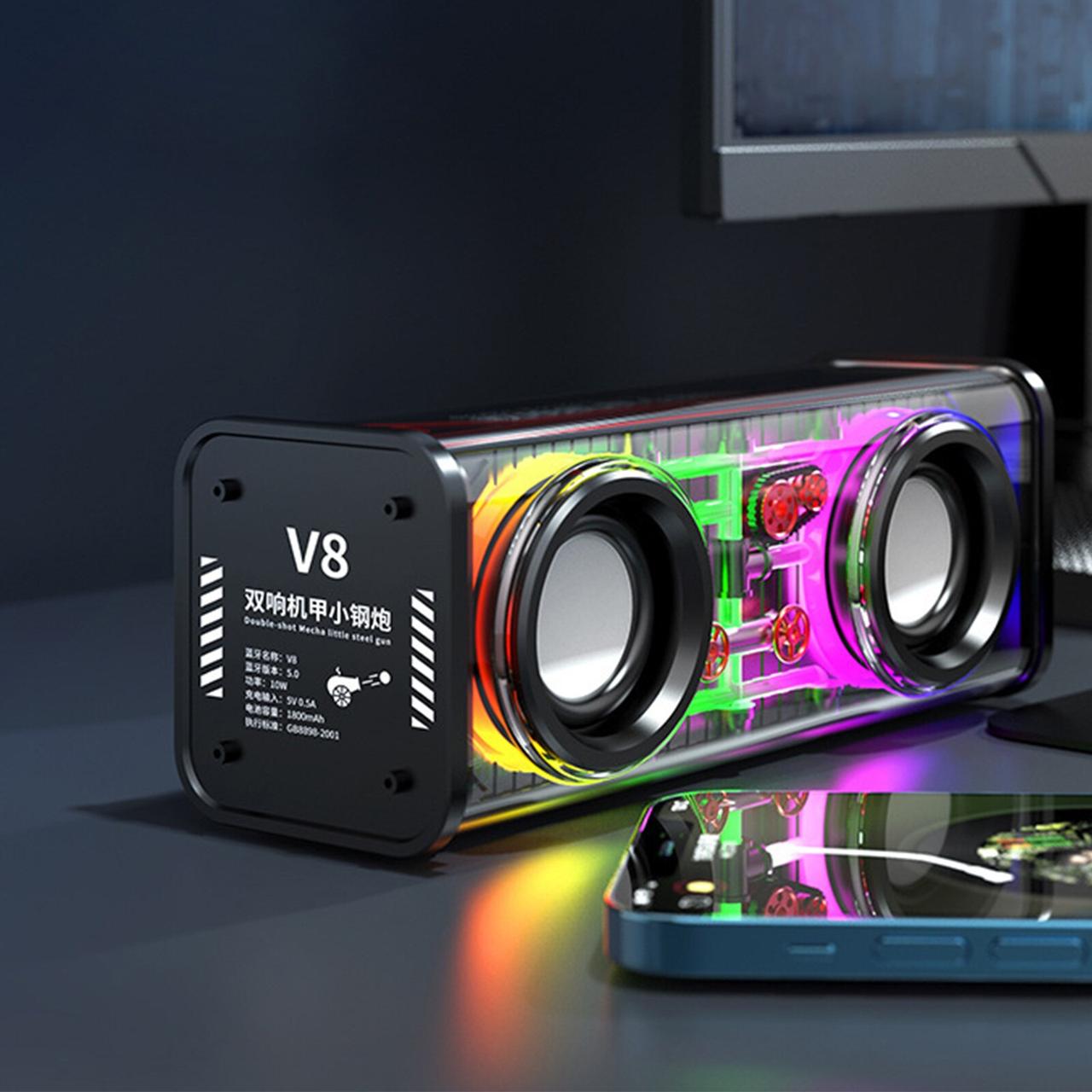 Портативная Bluetooth колонка с RGB подсветкой с двойным звуком V8