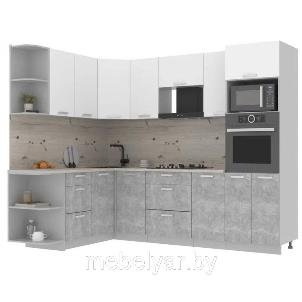 Кухня Интерлиния Мила Лайт 1,68х2,6 белый/бетон