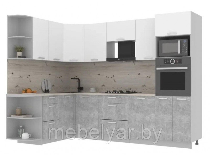 Кухня Интерлиния Мила Лайт 1,68х2,8 белый/бетон