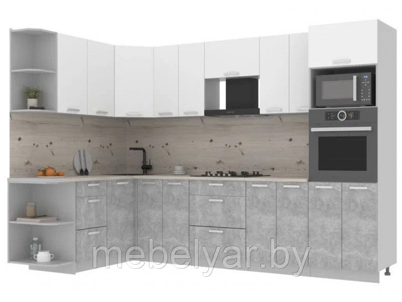 Кухня Интерлиния Мила Лайт 1,68х3,0 белый/бетон