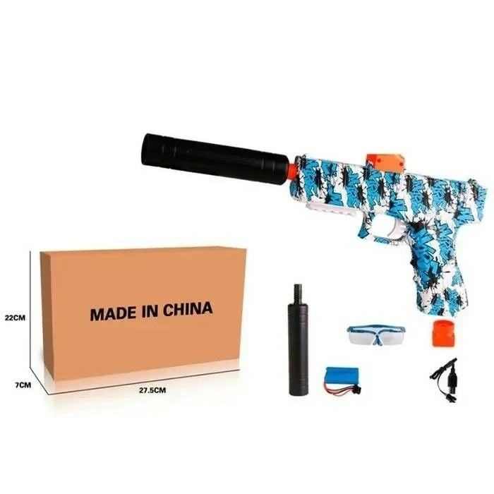 Гидрогелевый игрушечный пистолет Глок с глушителем аккум - фото 1 - id-p208307634