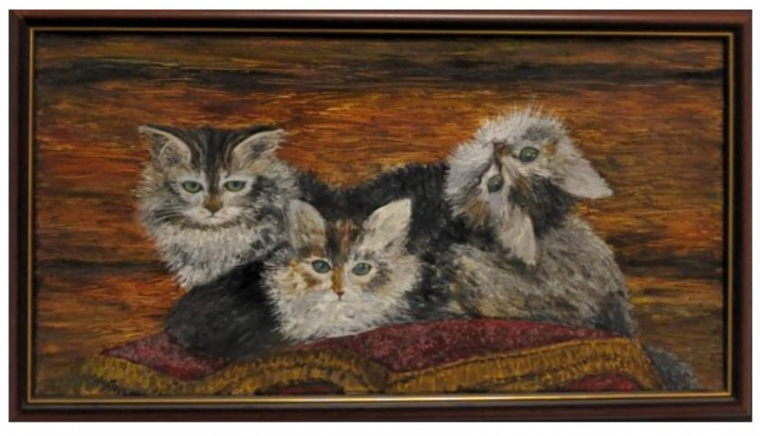 Картина «Три котенка» (Джонс А.С.) 30*60 см, холст, масло - фото 1 - id-p208307756
