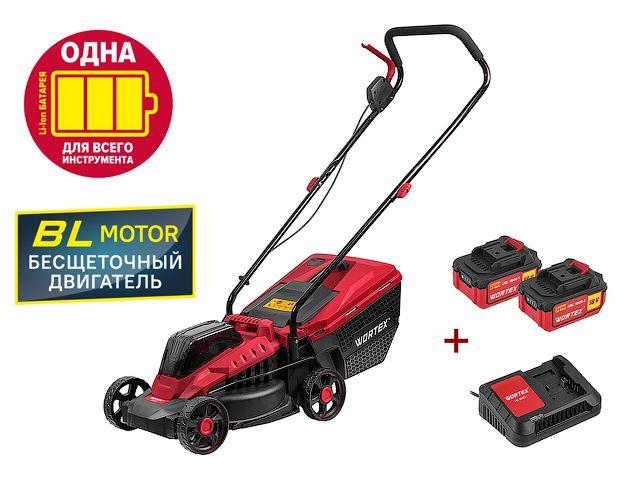 Газонокосилка аккумуляторная WORTEX CLM 3336 ALL1 XLT SET БЕСЩЁТ.ДВИГ., 18В+18В, 2акб, 4Ач, шир.3 (выс. 30-75