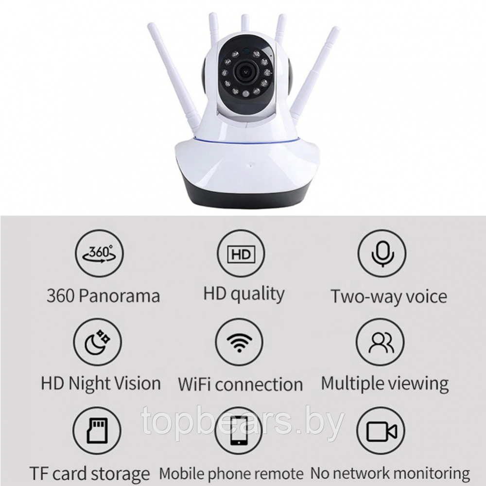 Беспроводная видеокамера Intelligent camera Wi Fi (день/ночь, датчик движения, видеоняня, 5 усиленных антенн - фото 3 - id-p208309781