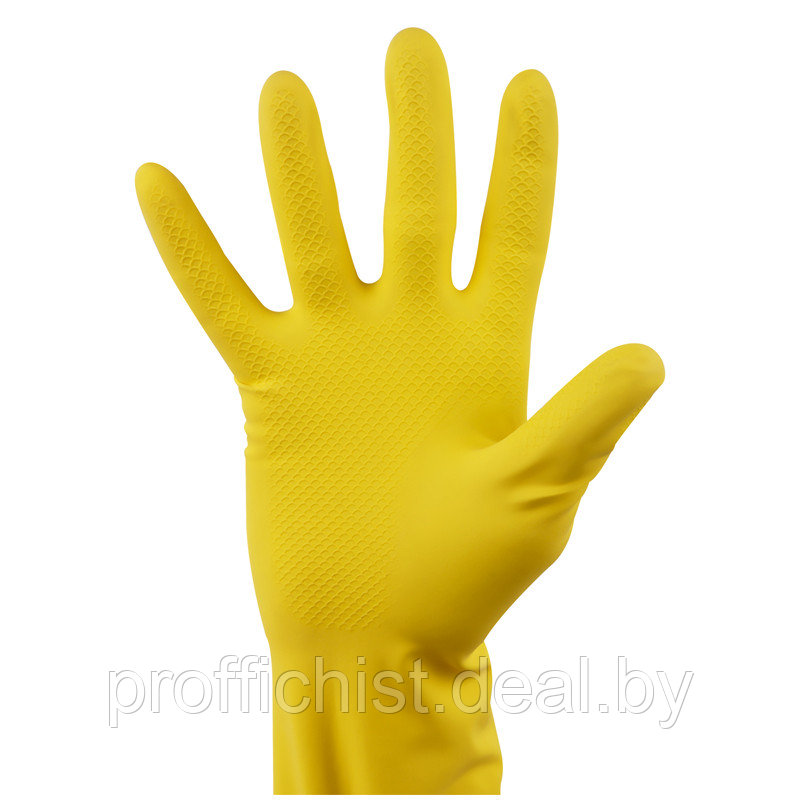 Перчатки резиновые хозяйственные Vega, многоразовые, хб напыление, р. L, желтые, европодвес ЦЕНА БЕЗ НДС - фото 2 - id-p208334795