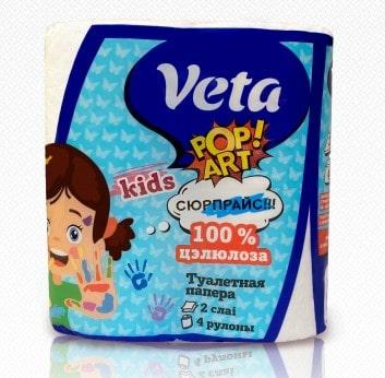 Туалетная бумага VETA Pop Art KIDS, 2-х слойная (4 рул/упак) - фото 1 - id-p208363731