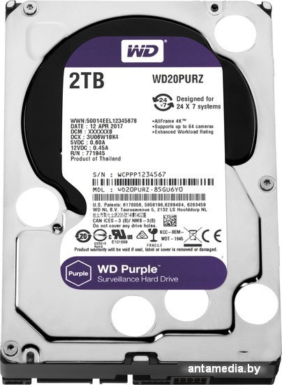 Жесткий диск WD Purple 2TB [WD20PURZ] - фото 1 - id-p208368656