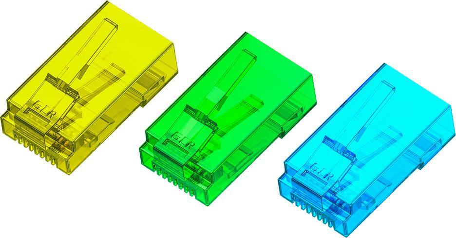 Greenconnect Коннектор цветной RJ-45 cat.5e UTP Male, для многожильного кабеля, 8p8c 15 шт (3 цвета по 5 шт), - фото 1 - id-p203912802