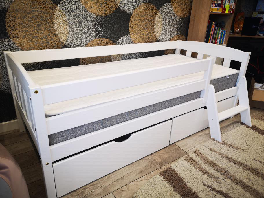 Кровать односпальная с бортиком и лестницей Эрни 90х200 с ящиками - фото 2 - id-p200996211