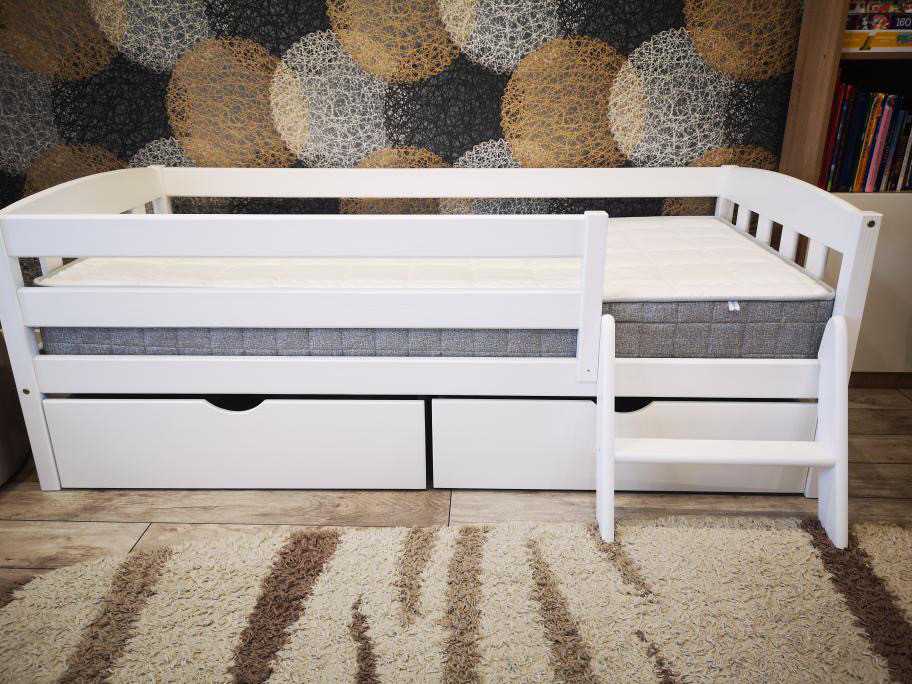 Кровать односпальная с бортиком и лестницей Эрни 80х160 с ящиками - фото 3 - id-p200996208