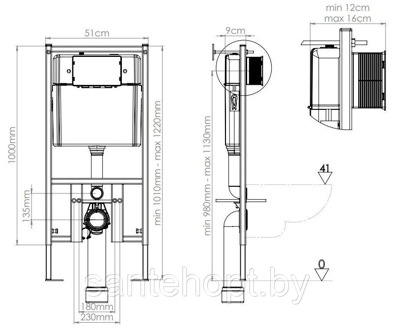 Инсталляция для унитаза Eccellenza tecnica Round White, кнопка белая - фото 3 - id-p208407026