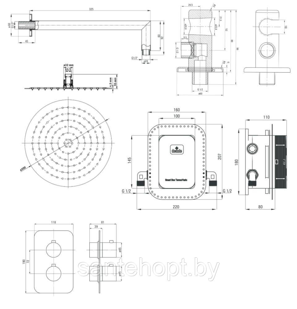 Душевая система скрытого монтажа с круглым термостатическим смесителем Deante Box Nero, черный - фото 2 - id-p208407387