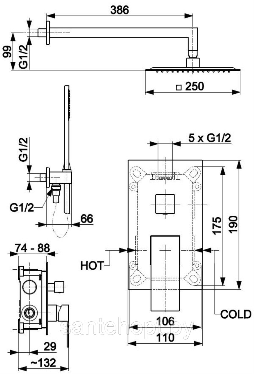 Душевая система скрытого монтажа Armatura Logon, хром - фото 2 - id-p208407398