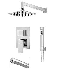 Душевая система скрытого монтажа 3-х функциональная, с изливом, квадратный Deante, хром