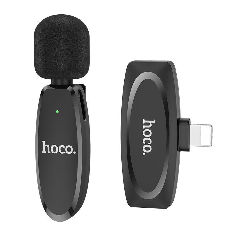 Микрофон петличный беспроводной Hoco L15 Lightning на клипсе 70mah черный - фото 1 - id-p202019062