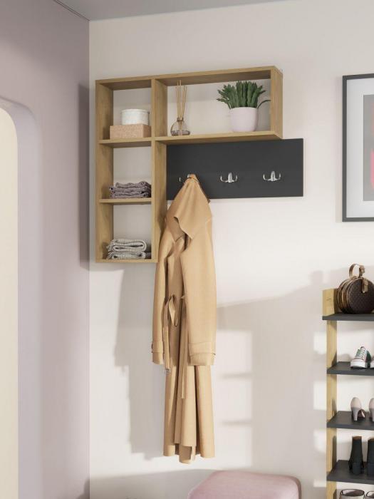 Вешалка настенная для прихожей одежды деревянная в коридор с полками и крючками на стену лофт - фото 3 - id-p208454324