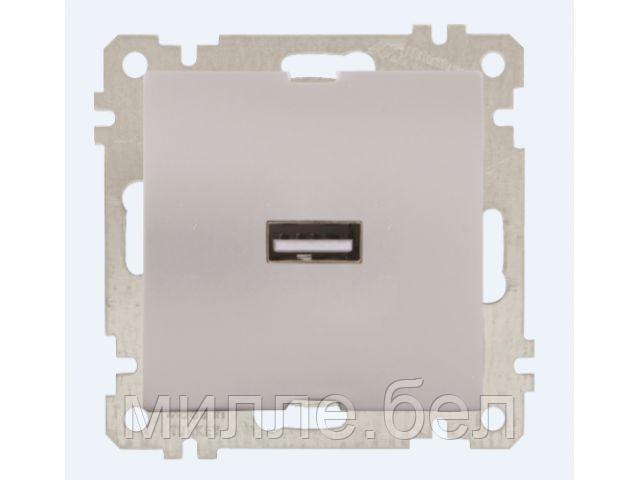 Розетка 1-ая USB (скрытая, без рамки) серебро, DARIA, MUTLUSAN (USB-зарядка, 5V-2.1A) - фото 1 - id-p208455702
