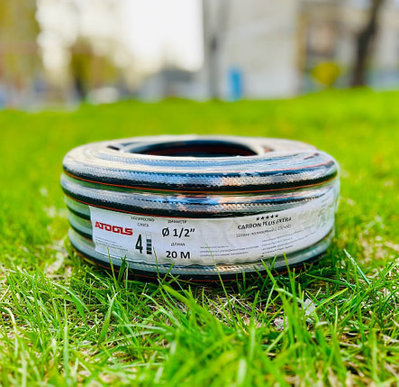 ATOOLS Шланг поливочный "CARBON+EXTRA", 1/2" 20м, 4-слПВХ, черно-серый, -25/+60°С, устойчив к УФ-лучам, фото 2