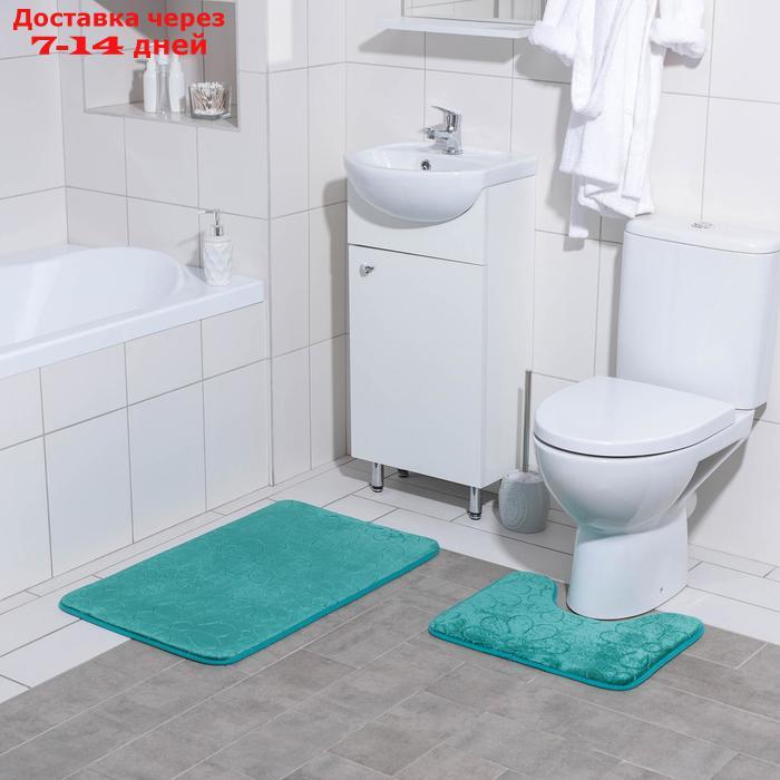 Набор ковриков для ванны и туалета Доляна "Поле", 2 шт: 39×50, 50×80 см, цвет зелёный - фото 1 - id-p208446161
