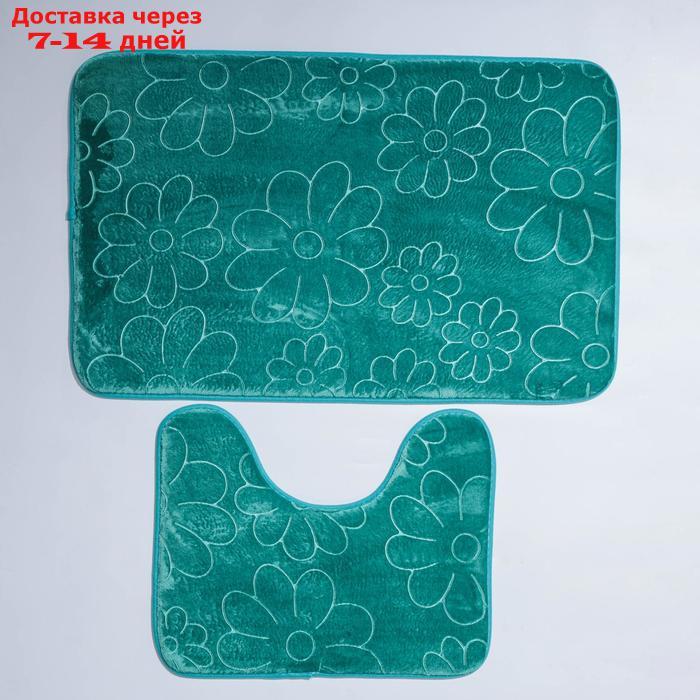 Набор ковриков для ванны и туалета Доляна "Поле", 2 шт: 39×50, 50×80 см, цвет зелёный - фото 2 - id-p208446161