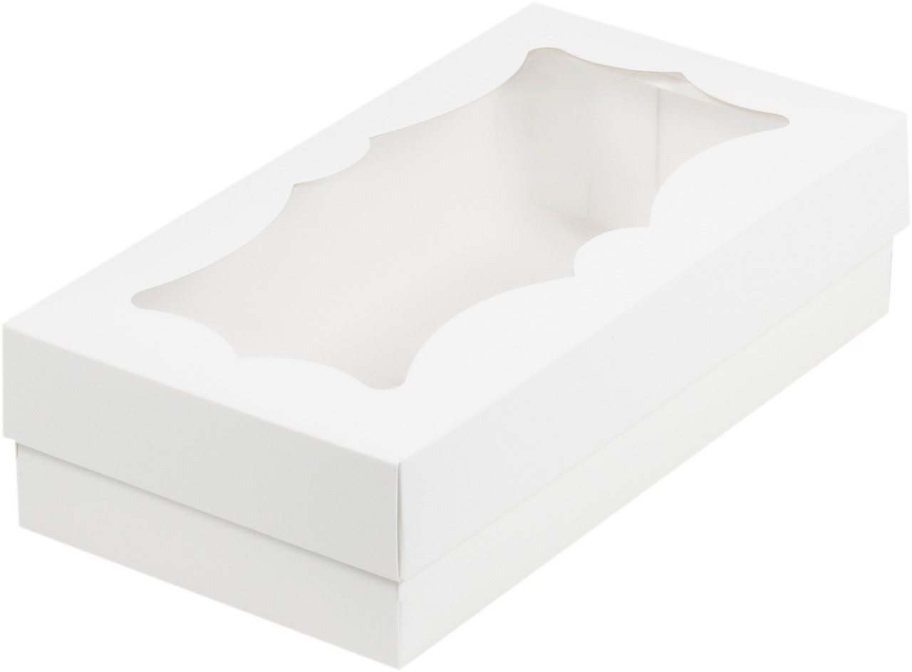 Коробка для макарон и др.сладостей с фигурным окном, Белая, 210х110х h55 мм - фото 1 - id-p208465549