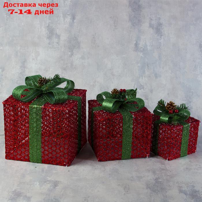 Фигура текстиль "Подарки красные с зеленой лентой" 15х20х25 см, 60 LED, 220V, Т/БЕЛЫЙ - фото 2 - id-p208452237