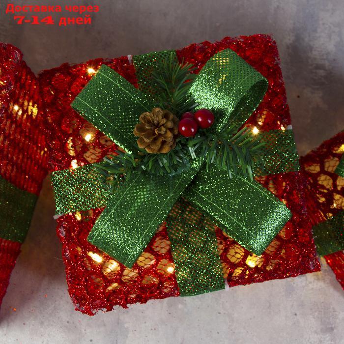 Фигура текстиль "Подарки красные с зеленой лентой" 15х20х25 см, 60 LED, 220V, Т/БЕЛЫЙ - фото 3 - id-p208452237