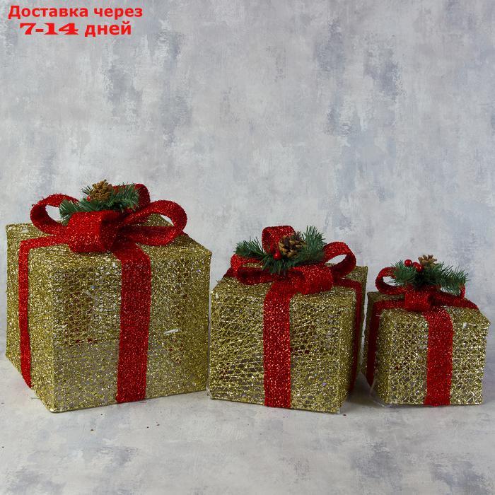 Фигура текстиль "Подарки золотые с красной лентой" 15х20х25 см, 60 LED, 220V, Т/БЕЛЫЙ - фото 2 - id-p208452239