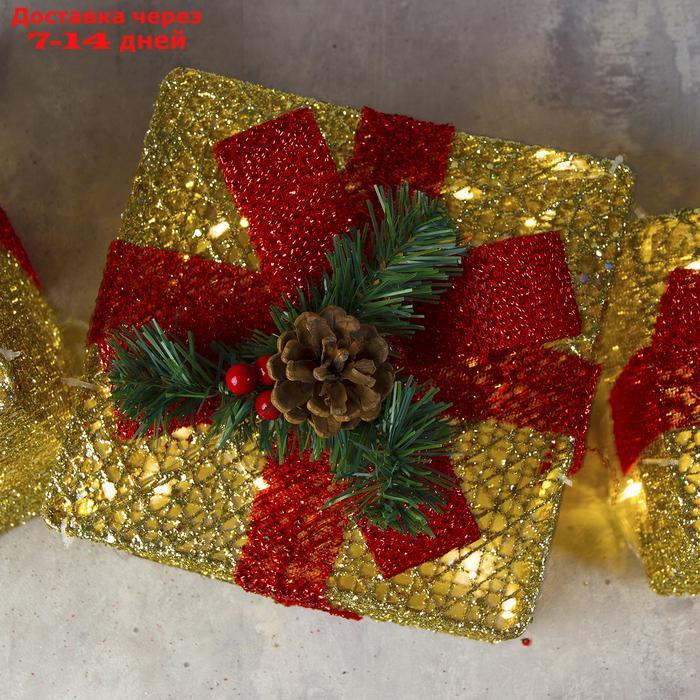 Фигура текстиль "Подарки золотые с красной лентой" 15х20х25 см, 60 LED, 220V, Т/БЕЛЫЙ - фото 3 - id-p208452239
