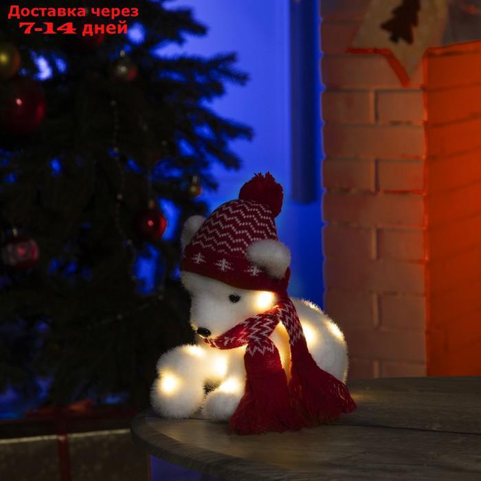 Фигура световая "Медведь со снежным комом", 18х20х10 см, фиксинг, от батар, Т/БЕЛЫЙ - фото 1 - id-p208445658