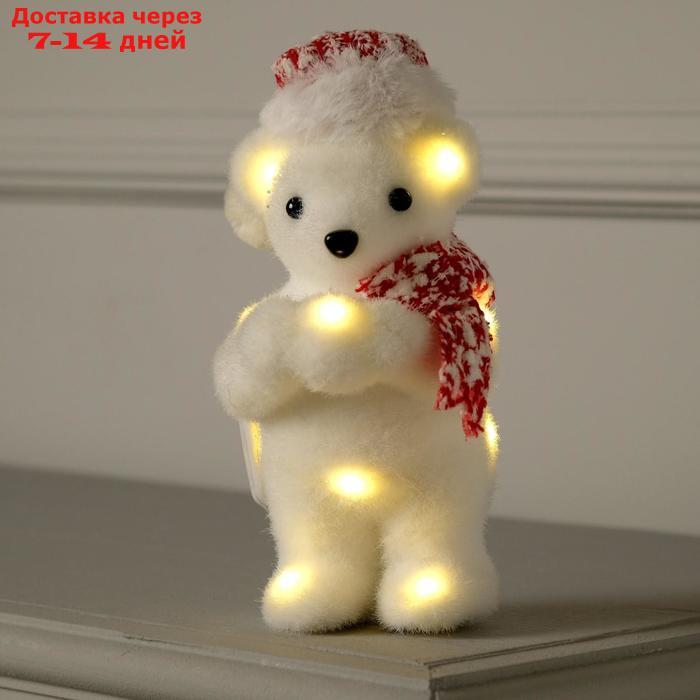 Фигура световая "Медведь в красном", 13 LED, 23х9х7 см, фиксинг, от батареек, Т/БЕЛЫЙ - фото 1 - id-p208452955