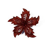 Декоративное украшение новогоднее (цветок пуансеттия красная ажурная), набор 2 штуки