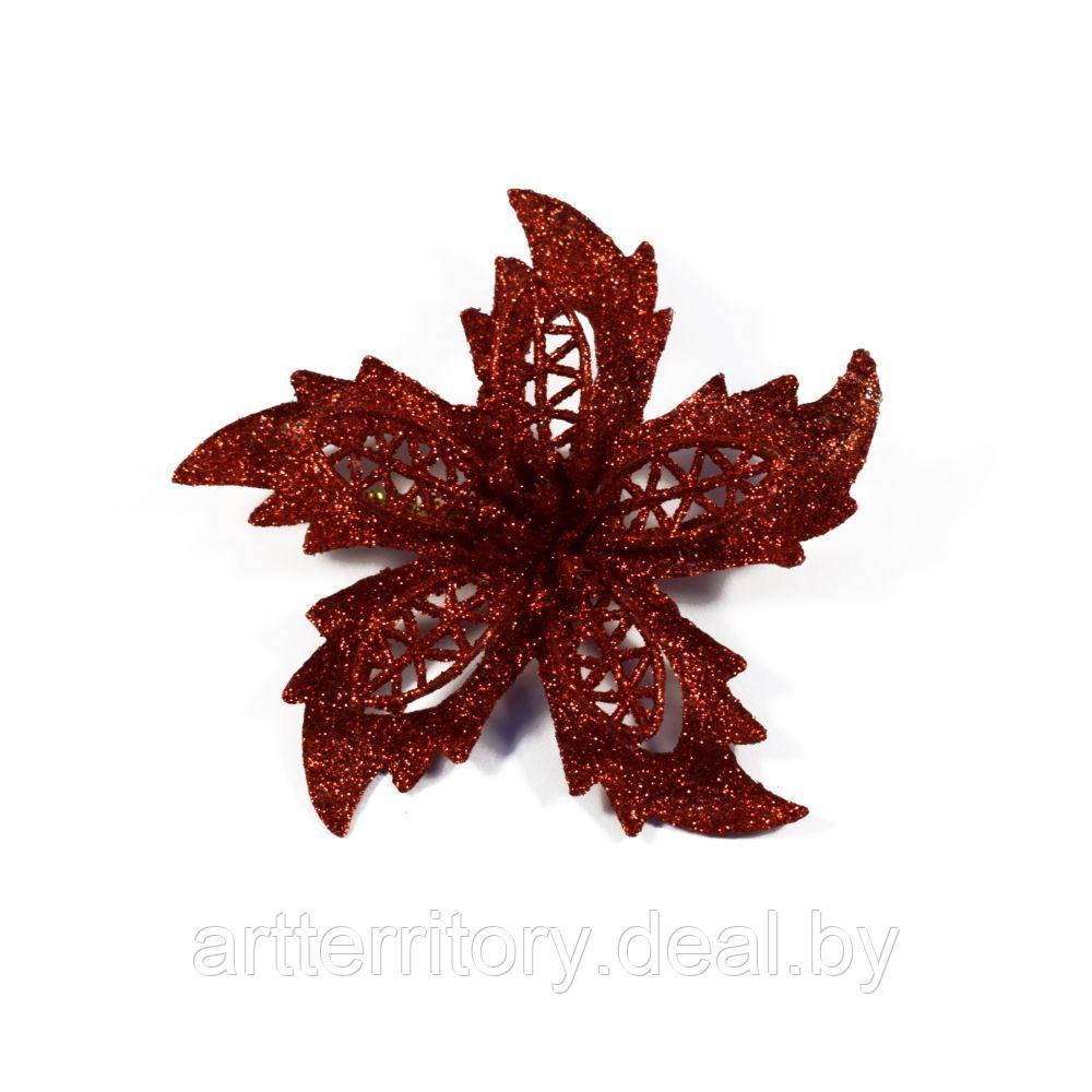 Декоративное украшение новогоднее (цветок пуансеттия красная ажурная), набор 2 штуки - фото 1 - id-p208518907