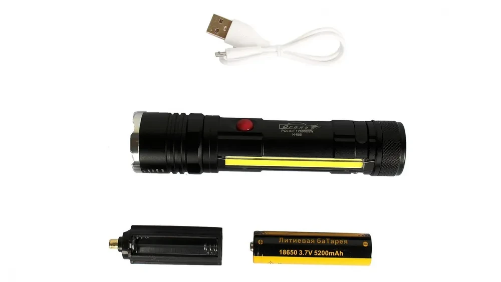 Фонарь ручной с АКБ T6-26 (T6+COB+Магнит, 18650, шнур для зарядки micro USB) - фото 3 - id-p146004614