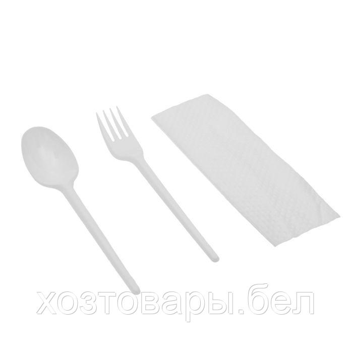 Набор одноразовой посуды "Три"( вилка, ложка, салфетка белая) - фото 1 - id-p208520219