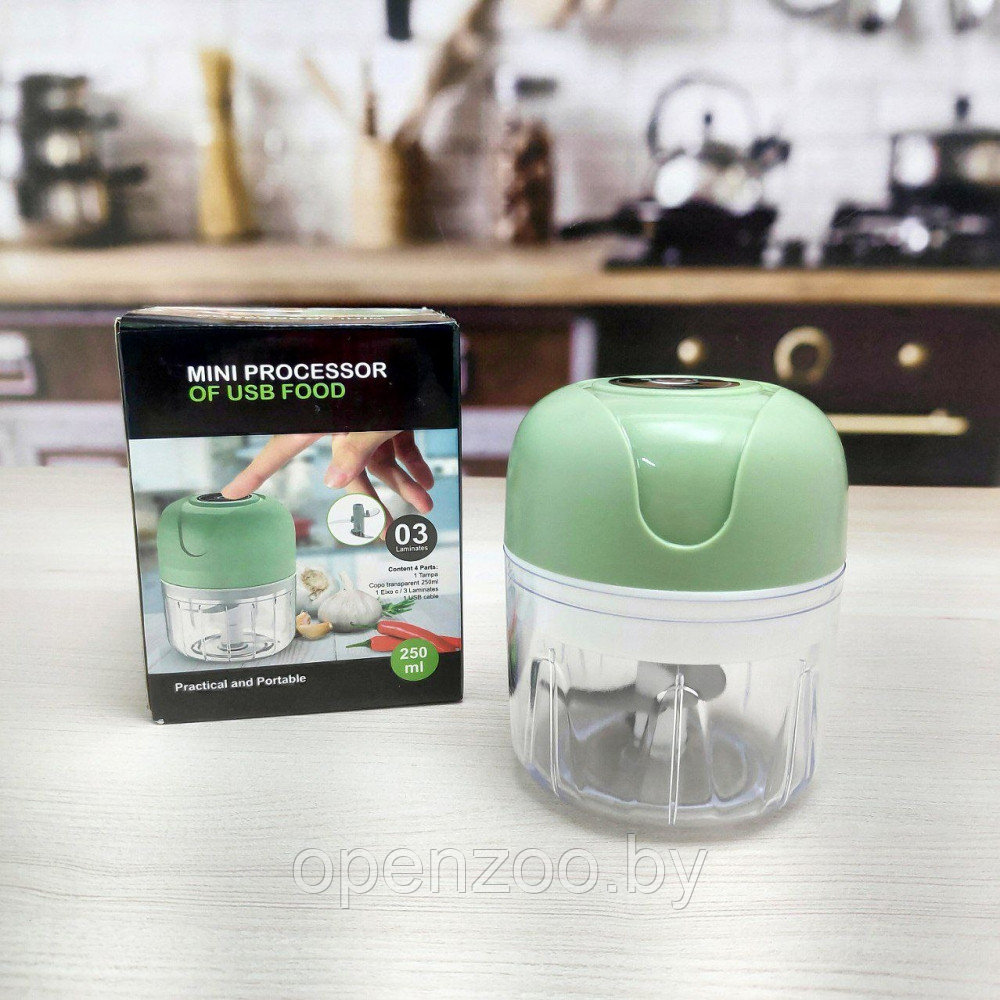 Портативный мини измельчитель для кухни Mini processor of USB FOOD 250 ml Зеленый - фото 3 - id-p207942420
