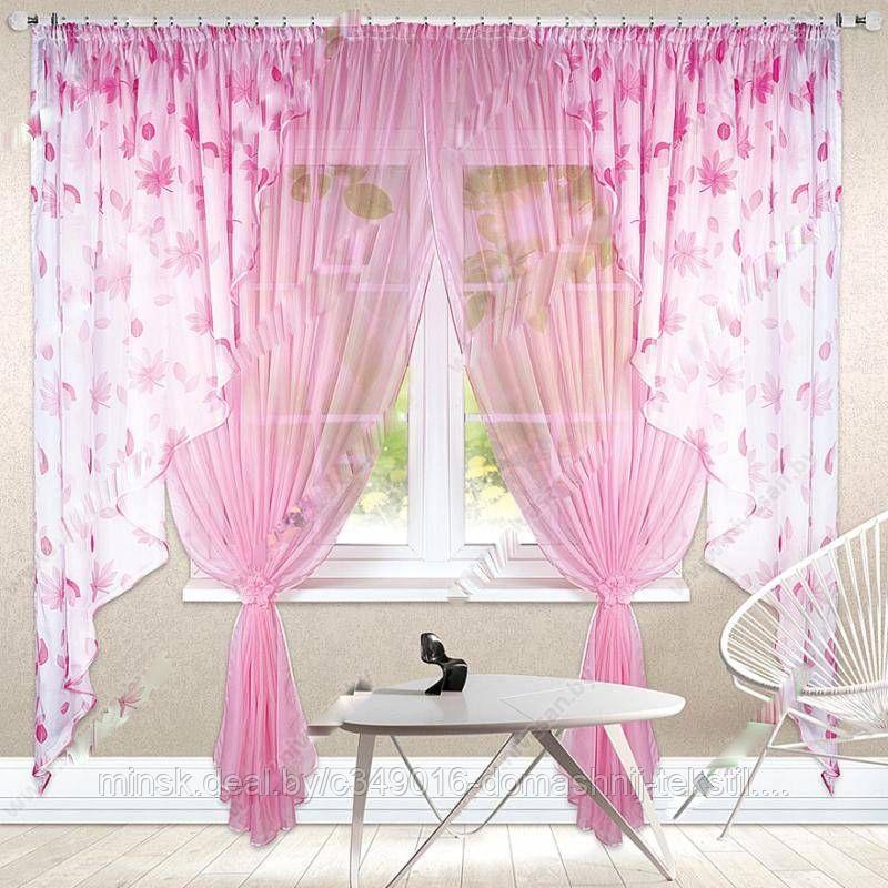 Комплект штор с тюлью Маргарита розовый - фото 1 - id-p208553304