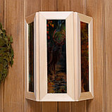 Абажур деревянный "Олени" со вставками из стекла с УФ печатью, 33х29х16см, фото 2