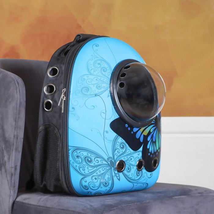 Рюкзак для переноски животных "Бабочка", с окном для обзора, 32 х 26 х 44 см, голубой - фото 2 - id-p208564427