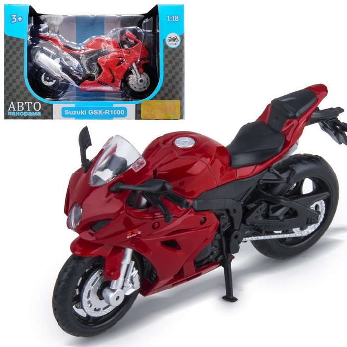 Модель мотоцикла металл. Suzuki GSX-R 1000 1:18, цвет красный, свободный ход колёс - фото 1 - id-p208566406