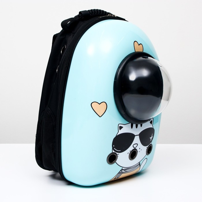 Рюкзак для переноски животных "Гламуррр", с окном для обзора, 32 х 25 х 42 см, голубой - фото 1 - id-p208564439